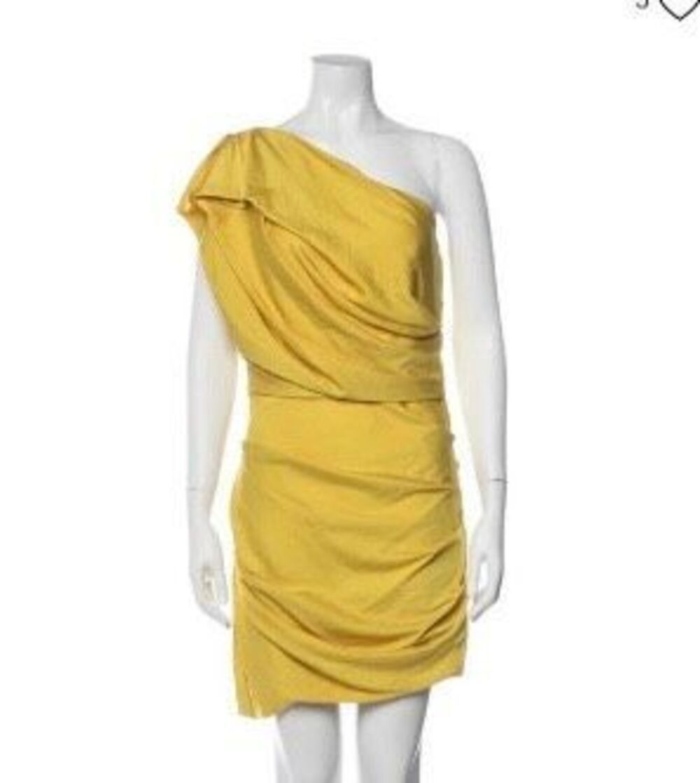 Halston heritage women’s one shoulder mustard, yellow, mini dress 4